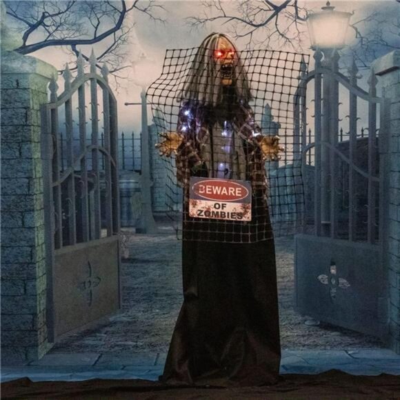 Haunted Hill Farm Life-Size Scary Zombie with Electric Fence, Halloween - Picture 2 of 7